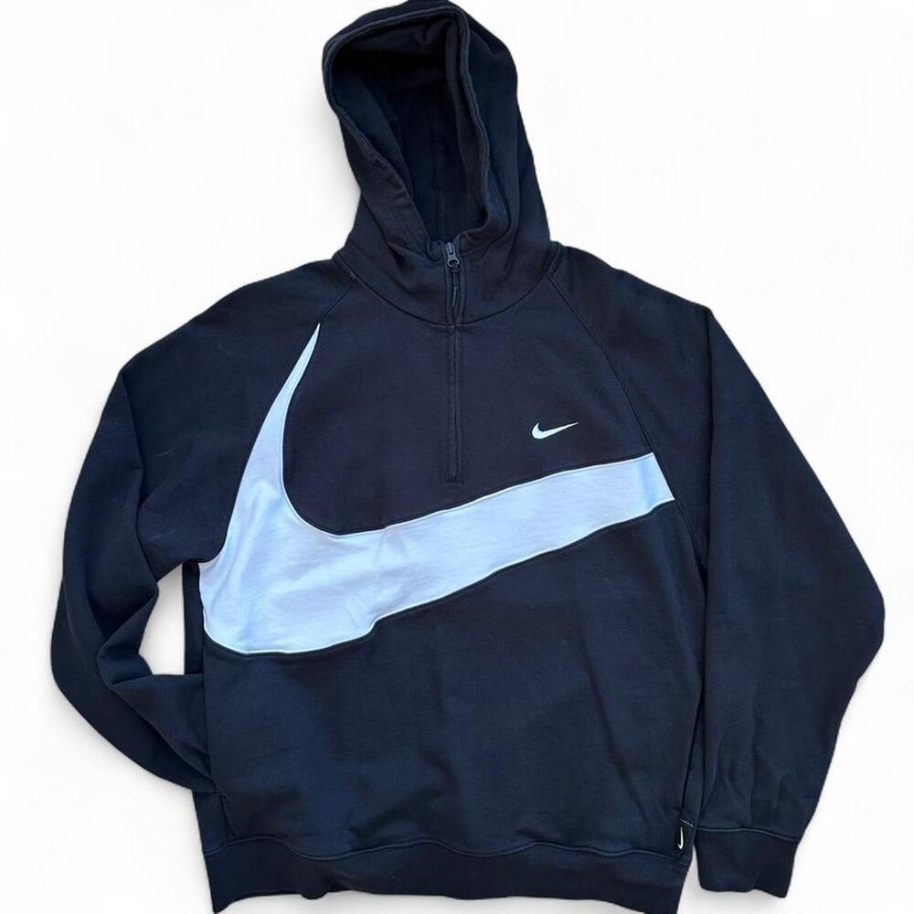 Nike Black & White Swoosh Quarter Zip Hoodie Size L